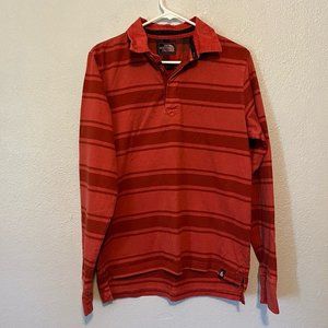 The Northface Rust Striped 3-Button Polo Shirt Hi-Low Hem Size Small